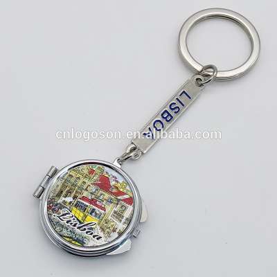 Portugal Lisbon souvenirs OEM custom foil sticker keychains for woman long mirror keychain