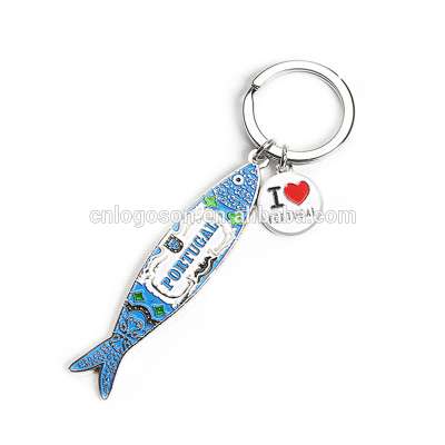 Wholesale Portugal Long Fish Embossed Logo Custom Metal  Keychain