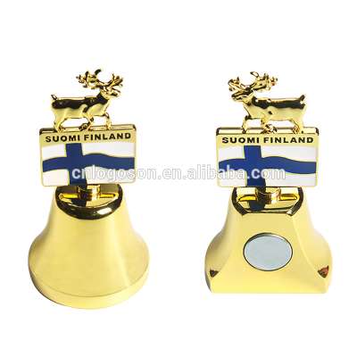 Custom souvenir dinner bell Finland flag gold color hand bell with magnet