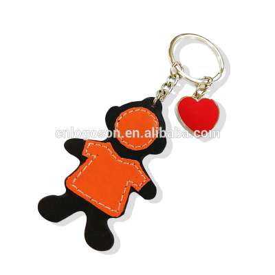 Promotional leather keychain animal cute monkey with heart keychain custom logo leather